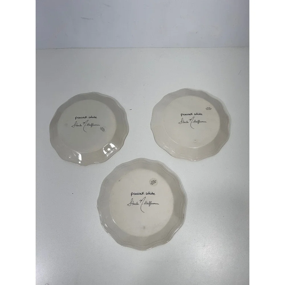 Anthropologie Starla M Halfmann Peacock White Scalloped Side Plates Set of 3